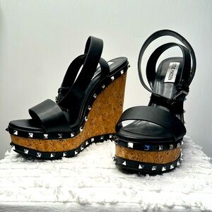 Steve Madden Behati Cork Wedge with Silver Studs